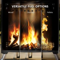 Outsunny Smokeless Fire Pit, 16 x 16 cm Stainless Steel Portable Wood Burning Firepit with Poker, Wood or Pellet Fuelled Tabletop Fire Pit for Garden Camping Bonfire Party, Black(m-5)