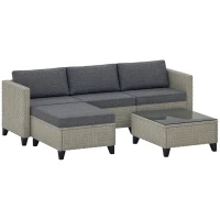 Outsunny 5-Piece Rattan Patio Furniture Set with Corner Sofa, Footstools, Coffee Table, for Poolside, Dark Grey(m-10)