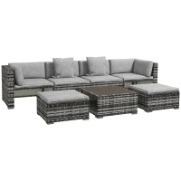Outsunny Seven-Piece Rattan Patio Furniture Set, with Cushions - Grey(m-1)