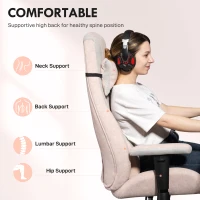 HOMCOM Fabric Gaming Chair with Lumbar Support, Headrest - Pale Pink(m-4)