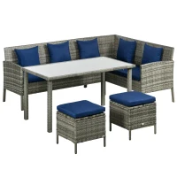 Outsunny 5 Pieces Rattan Garden Furniture Set with Dining Table, Cushions - Dark Blue(m-1)