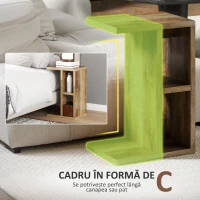 HOMCOM Măsuță de Living în Formă de C cu 3 Etajere și 2 Compartimente Maro(m-4)