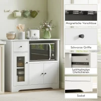 HOMCOM Küchenschrank mit Kabelloch, Kommode mit 2 Schränken, offenes Fach, Schublade, 80 x 35 x 72,2 cm, Spanplatte, Weiß(m-7)