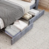 3FT Upholstered Single Bed with 2 Drawers, Side Compartments, Easy Assembly, Daybed Sofa Bed with Storage, 223.5L x 101W x 74.5H cm, Grey(m-8)