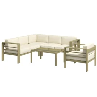Outsunny 5-Piece Garden Corner Sofa Set with Cushions, 6 Seater Aluminium Garden Furniture Set with Glass Top Coffee Table, Patio Sectional Conservatory Furniture for Patio & Terrace, Gold Tone(m-1)