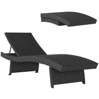 Outsunny Outdoor PE Rattan Sun Lounger, Folding Wicker Garden Lounger Recliner with 4-Level Adjustable Backrest, Rolling Sunbed Lounge Chair with Wheels, Non-Slip Legs for Balcony, Beach, Black(m-10)