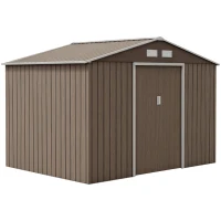 Outsunny 9 x 6ft Garden Metal Storage Shed, Outdoor Storage Tool House with Vents, Foundation and Lockable Double Doors, Brown(m-11)