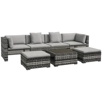 Outsunny Seven-Piece Rattan Patio Furniture Set, with Cushions - Grey(m-10)