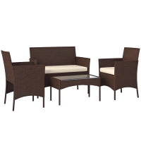 Outsunny Set Mobilier de Grădină din 4 Piese cu Canapea, 2 Fotolii și Măsuță de Cafea, 102x58x82 cm, Maro