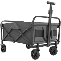 Outsunny 62L Festival Trolley on Wheels, Garden Folding Trolley Cart, 120kg Heavy Duty Collapsible Folding Wagon with Adjustable Handle and Carrying Bag for Beach, Camping, Festival, Grey(m-1)