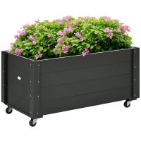 Outsunny Fioriera da Giardino con Foro di Drenaggio e Rotelle, in Legno di Abete, 89x48x47 cm, Nera(m-1)