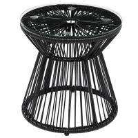 Outsunny Gartentisch im Boho-Stil, wetterbeständig, PE-Rattan, 40 cm x 40 cm x 42 cm, Schwarz(m-1)