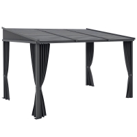 Outsunny Gartenpavillon, Pergola, mit Schiebedach, Vorhängen, Aluminiumrahmen, dunkelgrau, 3,65 x 2,55 x 2,05 m