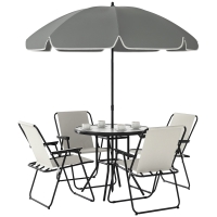 Outsunny Set de Mobilier de Grădină din 6 Piese cu Umbrelă de Soare,  Masă și Scaune Pliante, Ф80x70 cm, Alb Crem