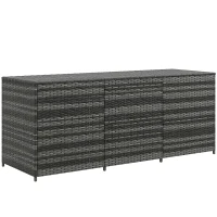 Outsunny Panca Contenitore Rialzata con Fodera Interna, in Acciaio e Rattan, 180x60x73 cm, Grigio e Crema(m-1)