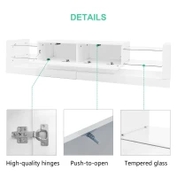 Open Glass Storage TV Stand with LED Lights, Modern Entertainment Centre with High Gloss Finish, Sliding Doors, 181L x 38W x 38H cm, White(m-7)