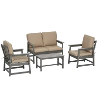 Outsunny Set Mobilier de Terasă din 4 Piese, Set Canapea Dublă, 2 Scaune și Măsuță de Cafea, 65x70x80 cm, Gri(m-1)