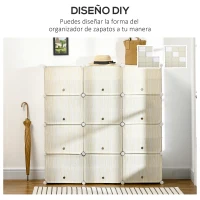 HOMCOM Armario Modular de Plástico Armario Portátil con 12 Cubos Organizador de Zapatos 125x32x125 cm Blanco(m-6)
