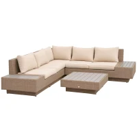 Outsunny 4-tlg. Luxus Polyrattan Gartengarnitur Gartenmöbel Garten-Set Sitzgruppe Loungeset Loungemöbel inkl. Ablagen und Beistelltisch Sitzkissen Braun(m-1)