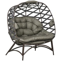 Outsunny 2 Seater Egg Chair Outdoor, Folding Weave Garden Furniture Chair with Cushion, Cup Pockets - Sand Brown(m-10)
