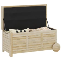 Outsunny Baule da Esterno 185L a 2 Ruote con Telo Interno e Coperchio, in Legno di Abete, 110x50x50 cm, color Legno(m-1)
