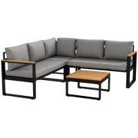 Outsunny Salotto da Giardino con 2 Divanetti, Seduta Angolare e Tavolino con Piano a Doghe, Grigio(m-1)