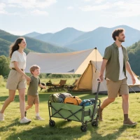 Outsunny 62L Festival Trolley on Wheels, Garden Folding Trolley Cart, 120kg Heavy Duty Collapsible Folding Wagon with Adjustable Handle and Carrying Bag for Beach, Camping, Festival, Green(m-2)