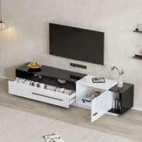 TV Unit with Storage, Waterproof and Scratch- resistant Surface, Up 70in TV Size - White+Black(m-8)