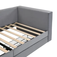3FT Upholstered Single Bed with 2 Drawers, Side Compartments, Easy Assembly, Daybed Sofa Bed with Storage, 223.5L x 101W x 74.5H cm, Grey(m-12)