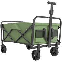 Outsunny 62L Festival Trolley on Wheels, Garden Folding Trolley Cart, 120kg Heavy Duty Collapsible Folding Wagon with Adjustable Handle and Carrying Bag for Beach, Camping, Festival, Green(m-1)