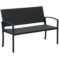 Outsunny 2 Seater Poly Rattan Garden Bench, All Weather Wicker Garden Loveseat, Outdoor Seating Bench with 240 Load Capacity, Backrest and Armrests for Patio, Terrace, Balcony, Black(m-10)