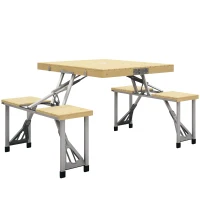 Outsunny Mesa Campismo Dobrável 86x72,5x67 cm com 4 Assentos e Orifício para Chapéu de Sol Estrutura de Aluminio Exterior Natural(m-10)
