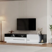 TV Unit with Storage, Waterproof and Scratch- resistant Surface, Up 70in TV Size - White+Black(m-9)