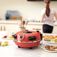 HOMCOM 1200W Pizza Oven, 12 Inch Electric Pizza Maker with Viewing Window, Dual Knob Temp & Timer Control, Overheat Protection, Red(m-8)