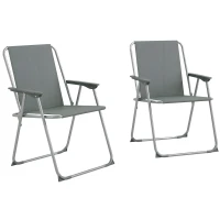Outsunny Set 2 Sedie da Giardino Pieghevoli con Braccioli e Seduta in Tessuto Traspirante, Grigio(m-1)