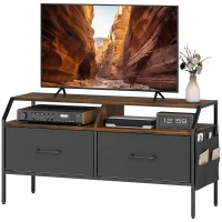 HOMCOM TV Stand Cabinet, TV Unit for 55-inch TVs with 2 Foldable Fabric Drawers, 5 Divided Side Pockets, Open Shelves, Console Table for Living Room, Bedroom, Entertainment Room, Rustic Brown(m-11)