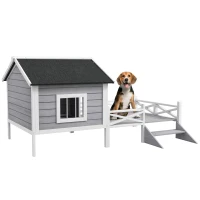 PawHut Small/Medium Dog House with Porch, Grey(m-10)