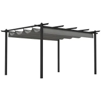 Outsunny 4 x 3(m) Aluminium Pergola with Retractable Roof, Garden Gazebo Canopy Shelter for Outdoor, Patio, Grey(m-10)