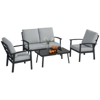Outsunny Set da Giardino 4 Pezzi con 2 Poltroncine, Divano 2 Posti e Tavolino, in Alluminio e Fibra, Grigio Carbone