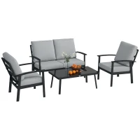 Outsunny Set da Giardino 4 Pezzi con 2 Poltroncine, Divano 2 Posti e Tavolino, in Alluminio e Fibra, Grigio Carbone(m-1)
