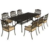Outsunny Nine-Piece Cast Aluminium Garden Dining Set - Bronze Tone(m-10)