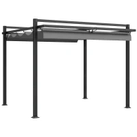 Outsunny 3 x 3(m) Retractable Pergola, Garden Gazebo Shelter with Aluminium Frame, for Grill, Patio, Deck, Dark Grey(m-10)