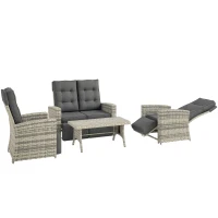Outsunny 4 Piece Rattan Garden Furniture Set Outdoor Sofa Sectional Set with Glass Top Table for Poolside, Light Grey(m-10)