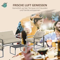 Outsunny Gartenmöbel-Set, 1 Glastisch, 2 Sessel. 1 Sofa, wetterbeständig,114 cm x 70 cm x 67 cm, Grau+Beige(m-7)