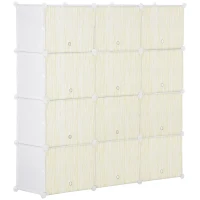 HOMCOM Armario Modular de Plástico Armario Portátil con 12 Cubos Organizador de Zapatos 125x32x125 cm Blanco(m-1)