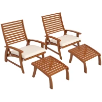 Outsunny Fauteuils de jardin - chaises relax avec repose-pieds lot de 2 - ensemble de 4 pièces bois d'acacia avec coussins crème(m-9)