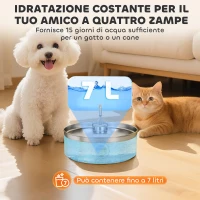 PawHut Fontanella per Gatto 7L con Luce LED e Tripla Filtrazione, in Acciaio Inox 304, 30.5x31.2x19.3 cm, Argento(m-7)