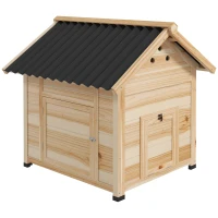 PawHut Wooden Duck House with Double Doors, Openable Roof, Ventilation Holes, Removable Base, Natural Wood Finish(m-1)