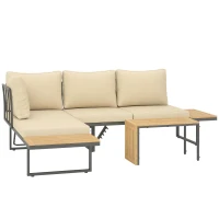 Outsunny Conjunto de Móveis de Jardim Sofás de Exterior em Forma de L com 2 Sofás de 3 Lugares Assento Ajustável e Mesa Bege e Cinza(m-10)