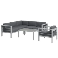 Outsunny Five-Piece Aluminium Garden Sofa Set, with Glass-Top Table - Grey(m-1)